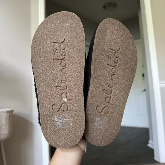 Splendid Clarissa Slipper Women's 8.5 Black Faux Shearling Slingback Cork Shoe - Picture 7 of 11